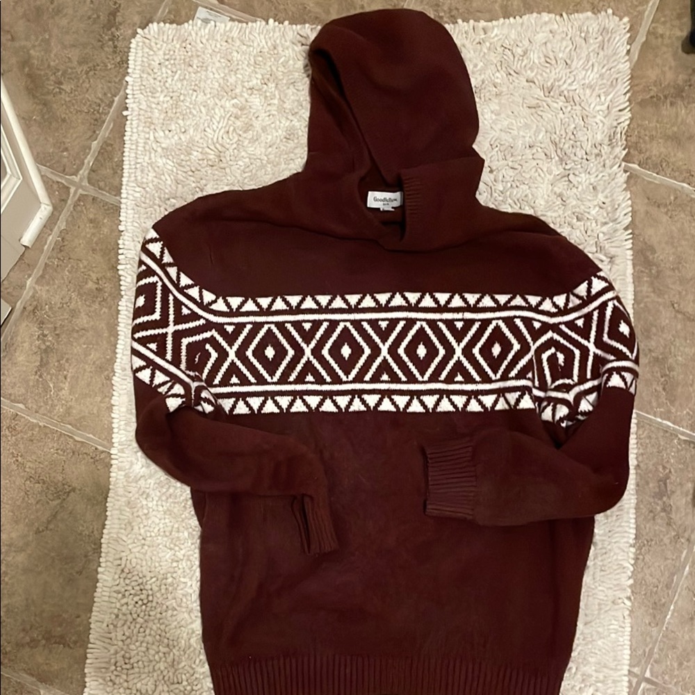 DONATED Goodfellow & Co Burgundy Geometric Pattern Hoodie Sweater